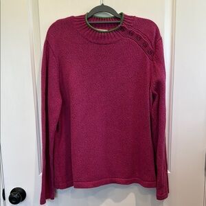 Orvis Women's Size XL Pink Crew Neck Sweater Classic Knit w/ Button Detail